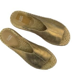 Eileen Fisher Boho Minimalist Milly Espadrille Flat Light Gold Sandals Size 8.5